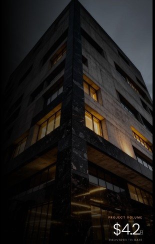 Modern concrete commercial building at dusk